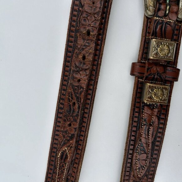 Vtg 70s Ranchcraft 3257 Western Floral Boho Horse Tooled Leather Belt Womens 34 - Picture 6 of 15